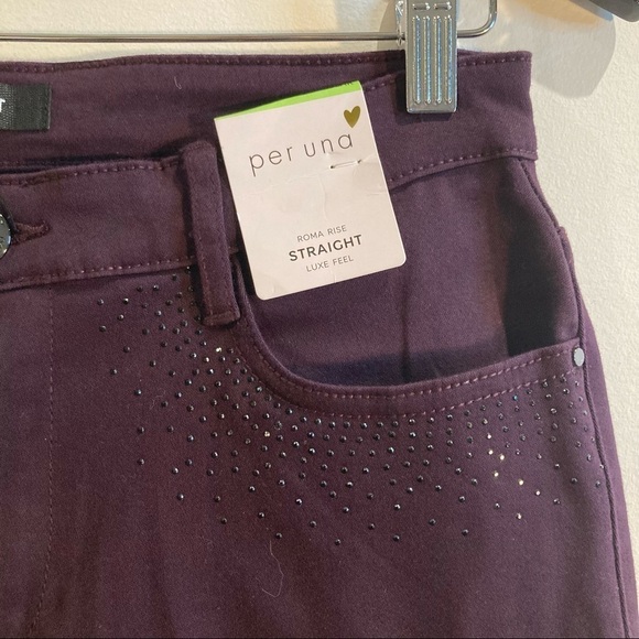 PER UNA Sz 12 Roma  Rise Straight Luxe Feel Rhinestone Embellished Jeans - Picture 2 of 12